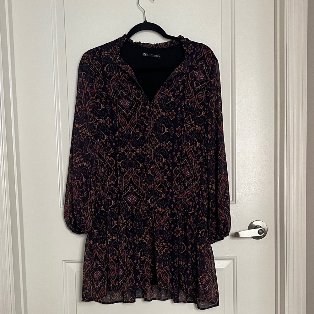 ZARA Patterned Long Sleeve Dress